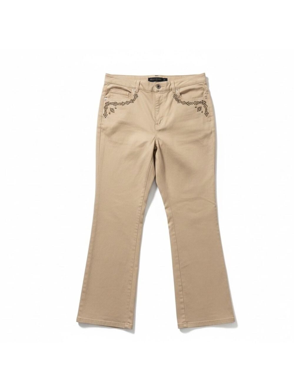 Lauren Ralph Lauren Khaki Gold Embellished Bootcut Jeans 16W EUC